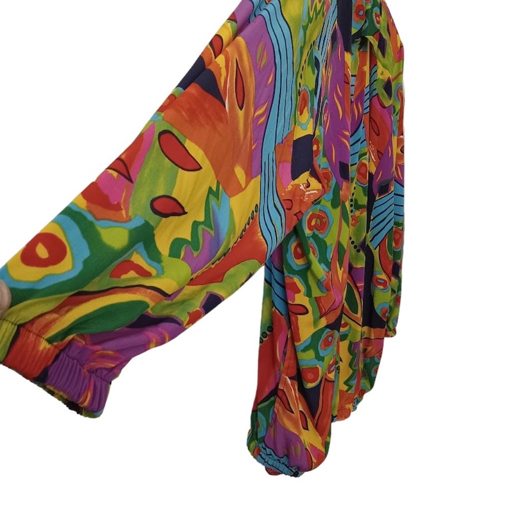 Euc | Multi Color | Light Wt | Button Up | Collar… - image 4